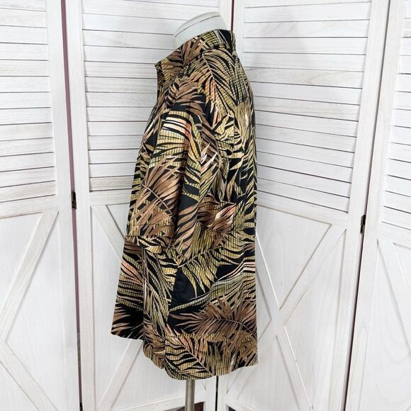 Tori Richard Tropical Palm Leaf Hawaiian Camp Shirt Black Tan Green Large - Picture 2 of 11